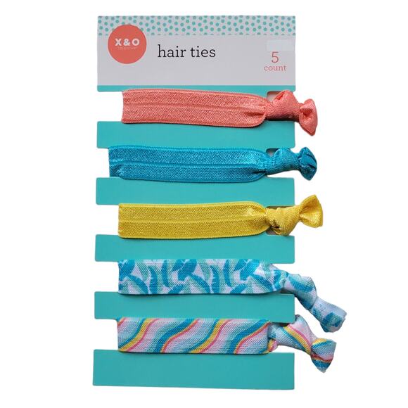 Tropical Knotted Hair Ties 10 Ct Rainbow Leaf Pink Blue Yellow Ponytail - Picture 2 of 4